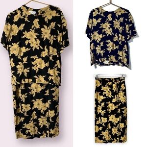 Vintage 80s/90s Rena Rowan Dark Floral Top Maxi Skirt Set Women’s Size 10 Retro